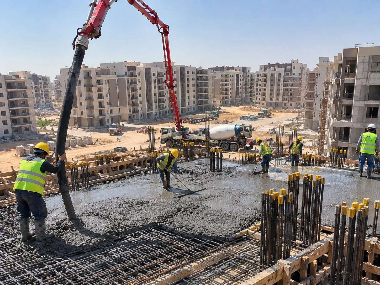 صب خرسانة في أحد مواقع مشروعات إيمكون