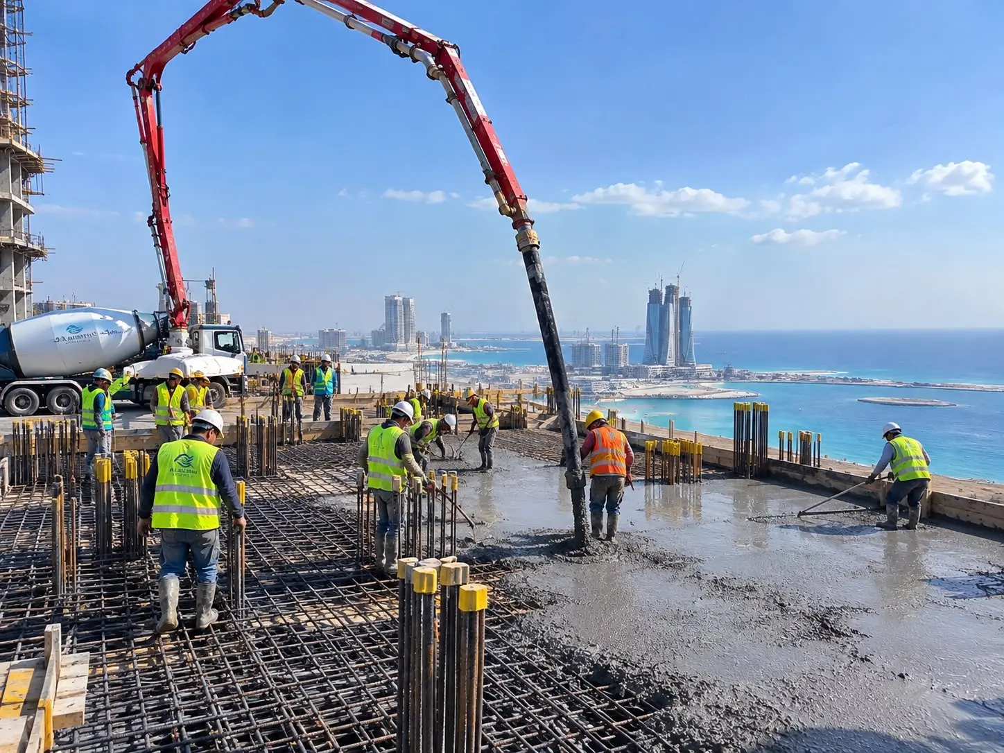 صب خرسانة في أحد مواقع مشروعات إيمكون